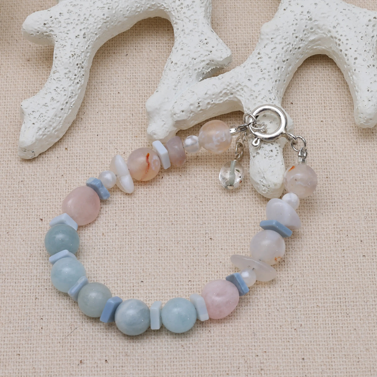 Calm Within Aquamarine Jade and Labradorite Bracelet