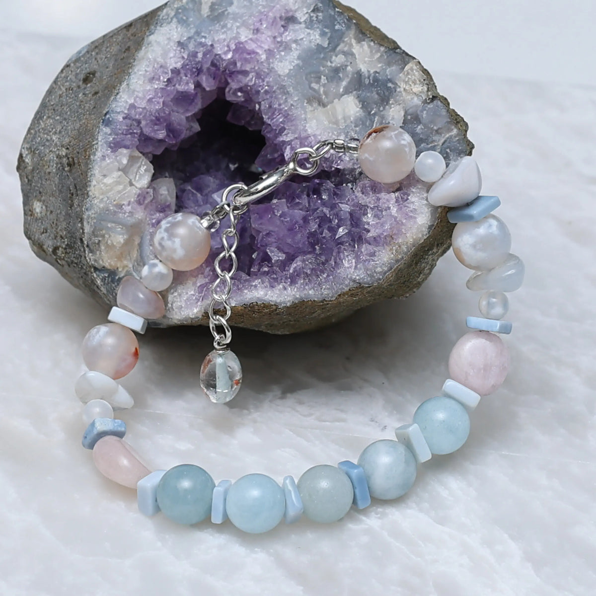 Calm Within Aquamarine Jade and Labradorite Bracelet