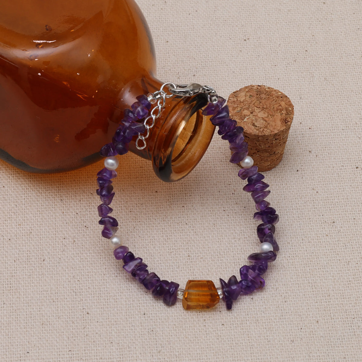 Gentle Light Amethyst Citrine and Pearl Bracelet