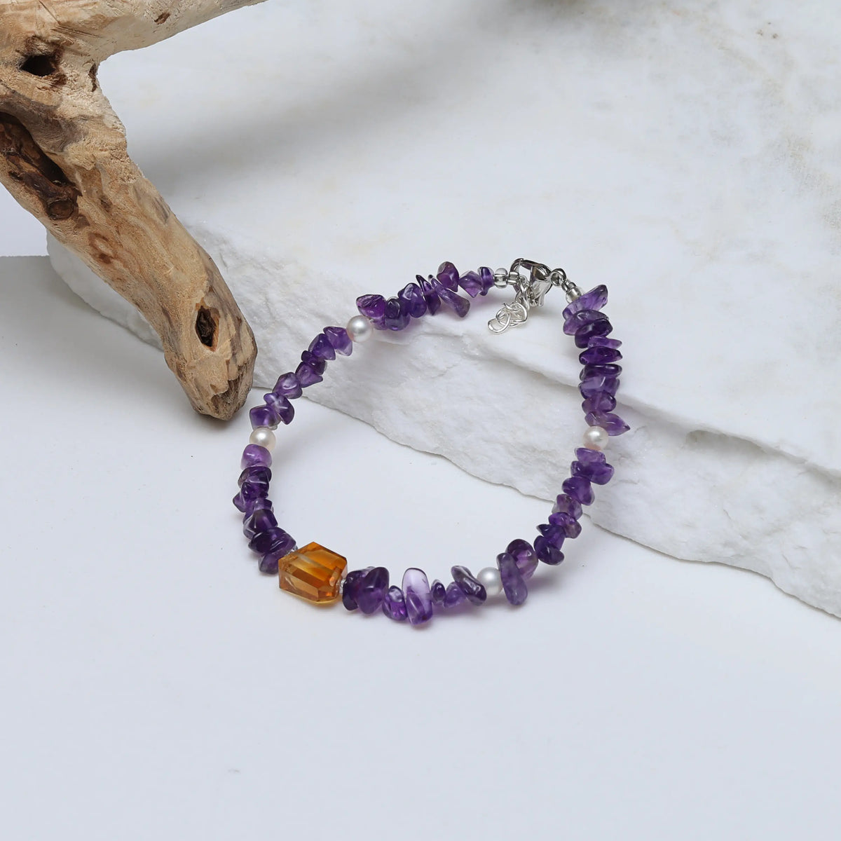 Gentle Light Amethyst Citrine and Pearl Bracelet