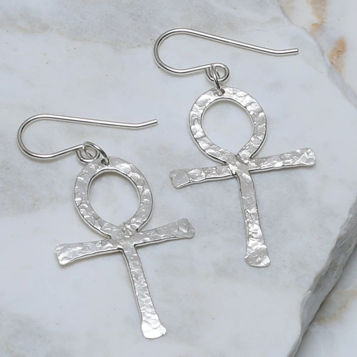 Anima Hammered Sterling Silver Ankh Earrings