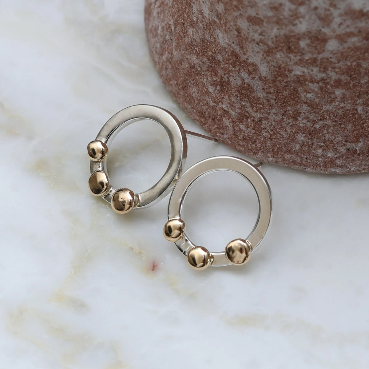 Clara Sterling Silver Circle Earrings Accented with Solid Gold Beads