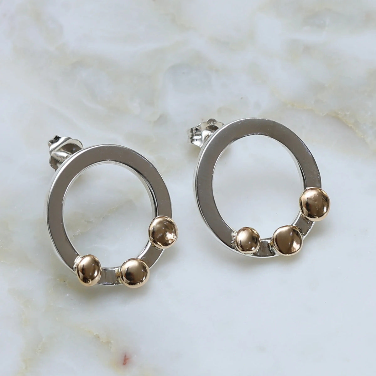 Clara Sterling Silver Circle Earrings Accented with Solid Gold Beads
