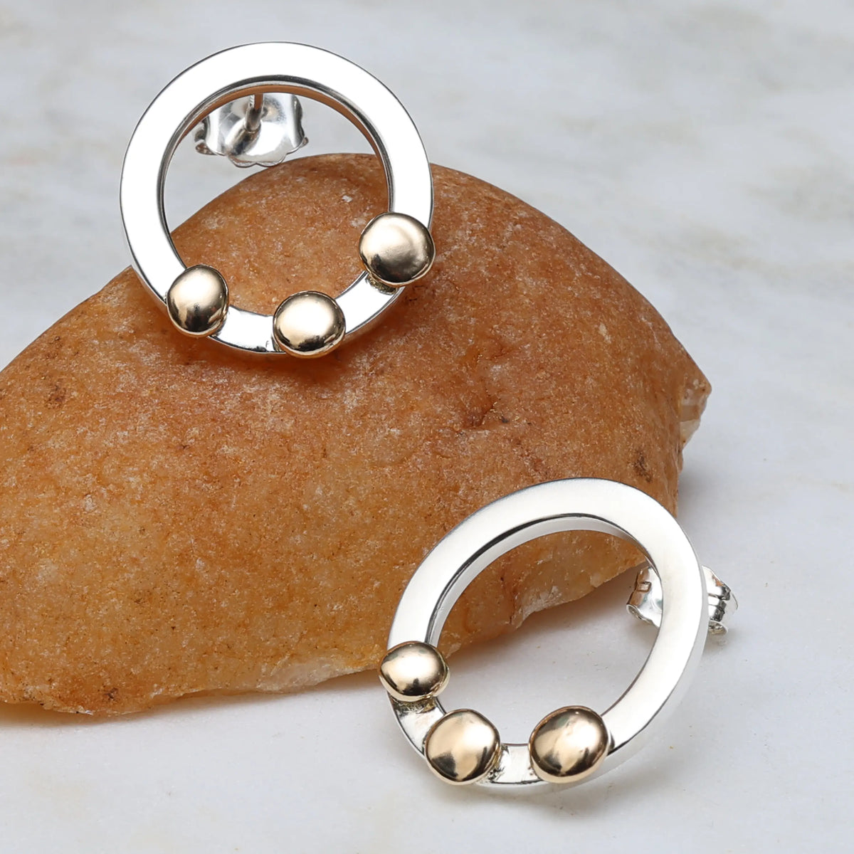 Clara Sterling Silver Circle Earrings Accented with Solid Gold Beads