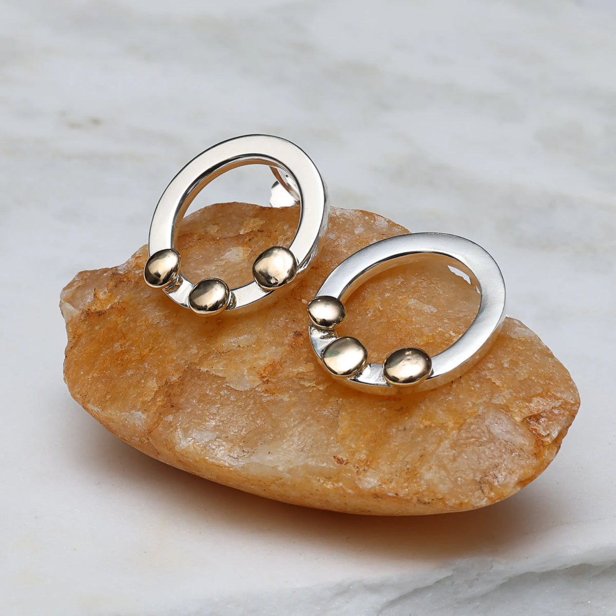 Clara Sterling Silver Circle Earrings Accented with Solid Gold Beads