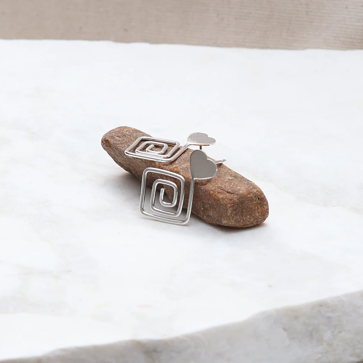 Within Square Spiral & Heart Earrings