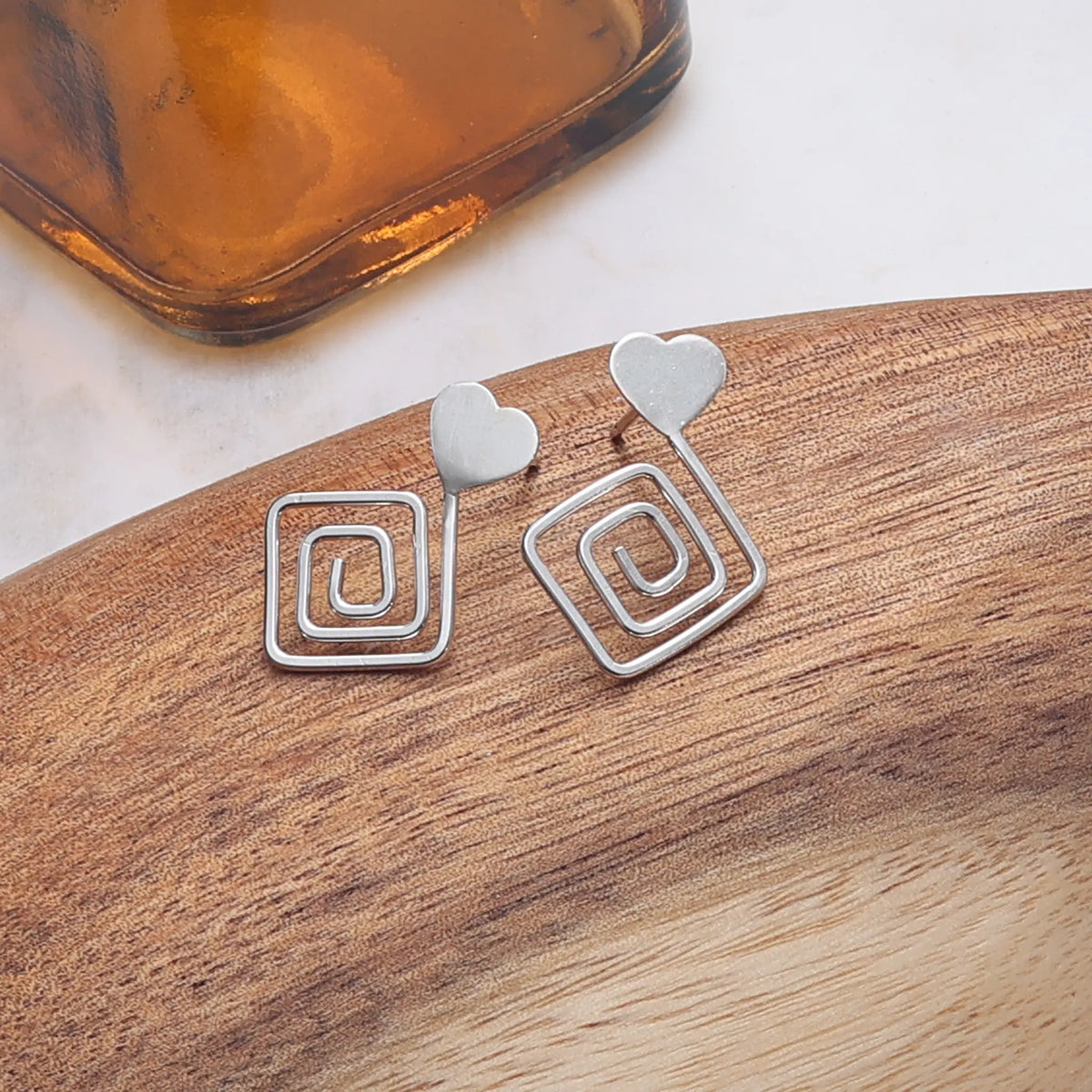 Within Square Spiral & Heart Earrings