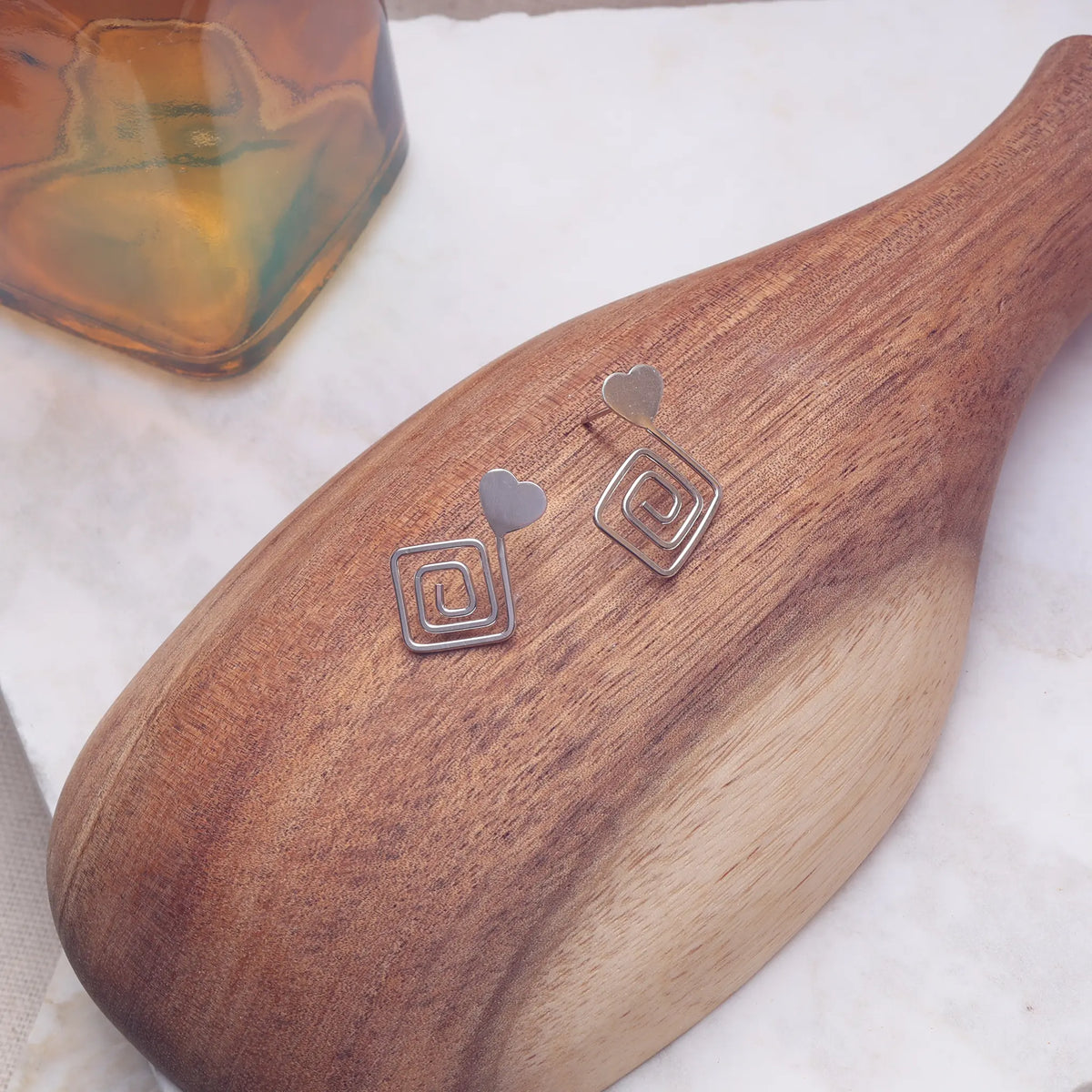 Within Square Spiral & Heart Earrings