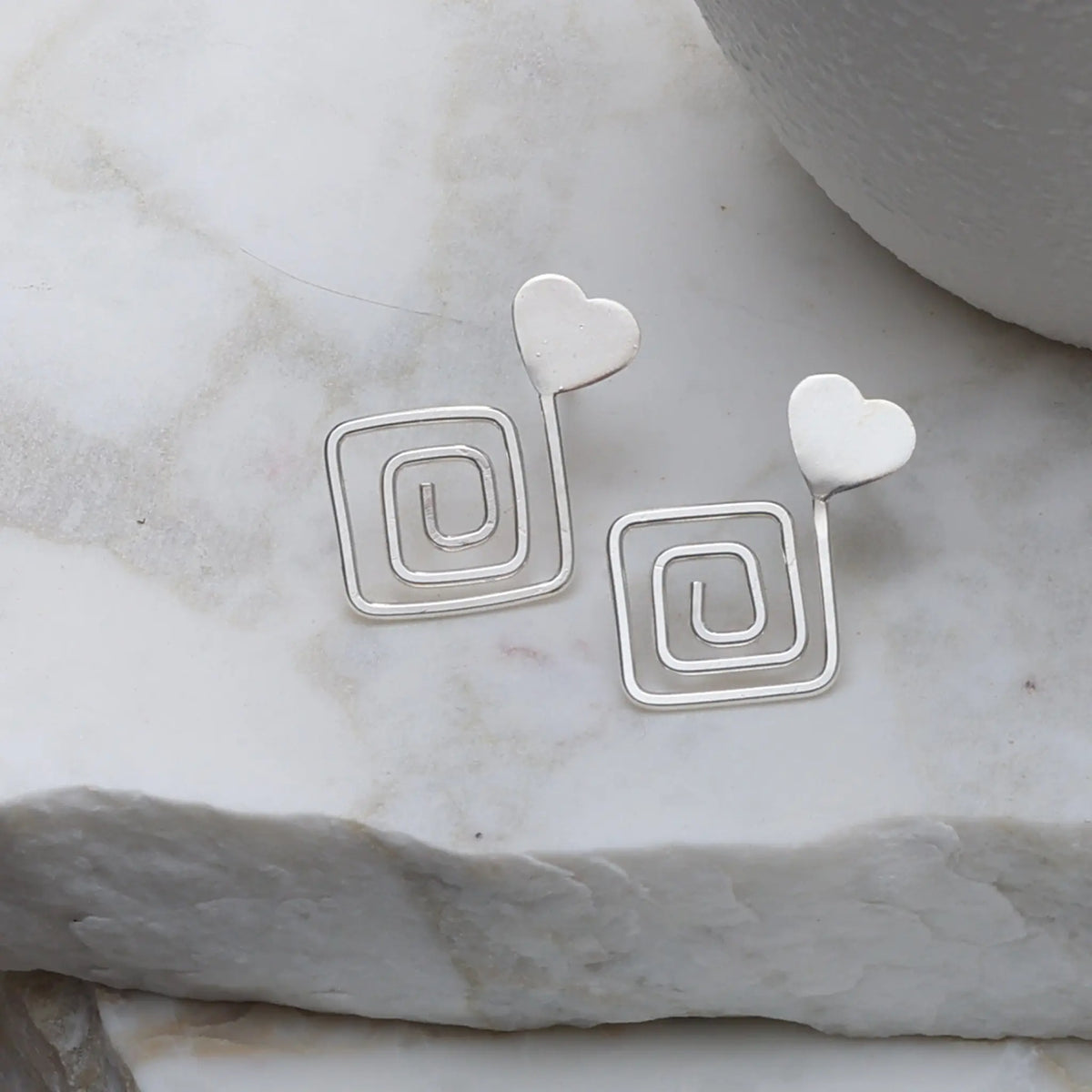 Within Square Spiral & Heart Earrings