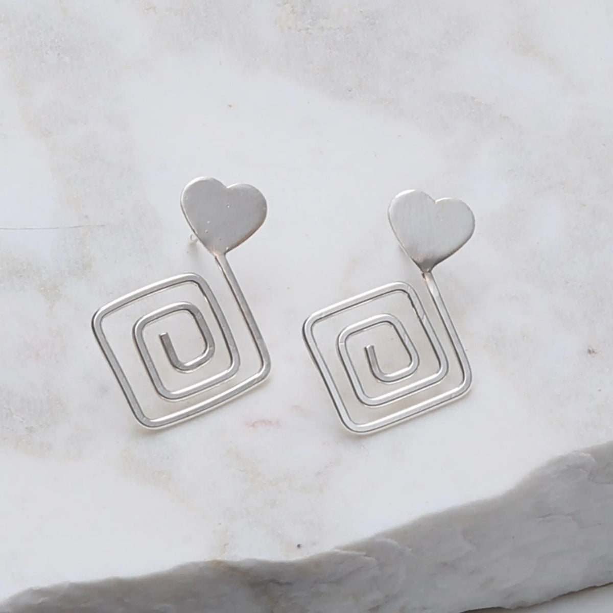 Within Square Spiral & Heart Earrings