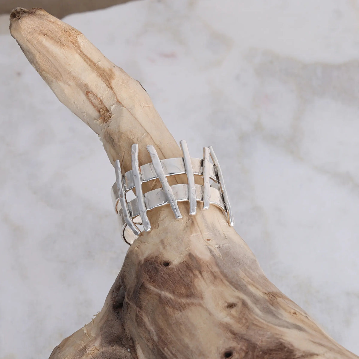 Handmade silver unique ring on branch