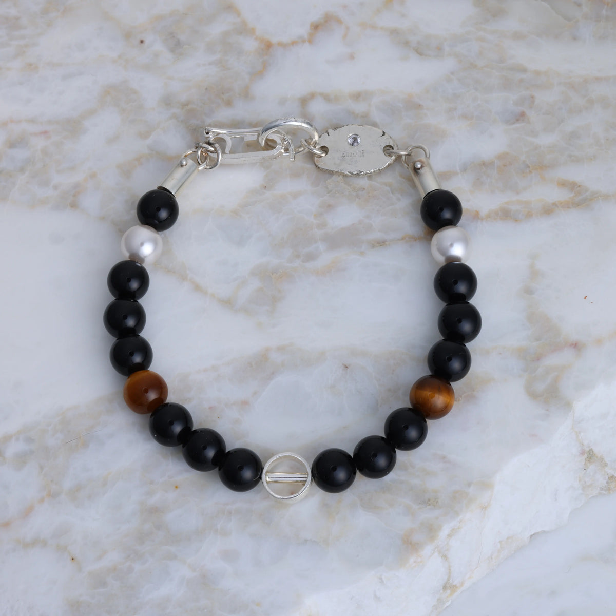 Meridian Black Onyx and Tiger’s Eye Bracelet in Sterling Silver
