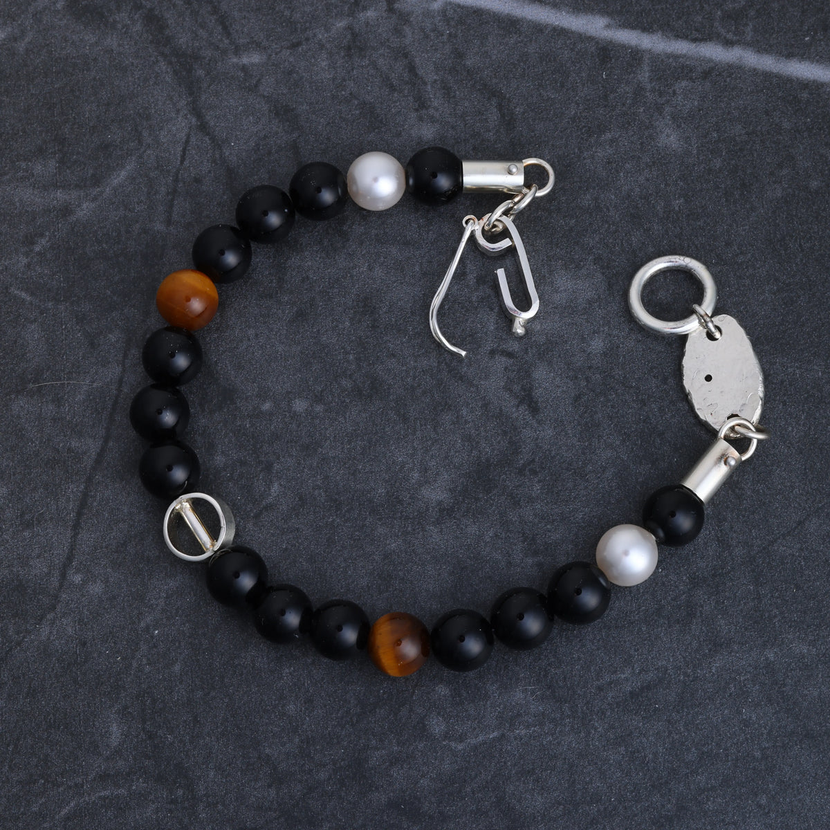 Meridian Black Onyx and Tiger’s Eye Bracelet in Sterling Silver