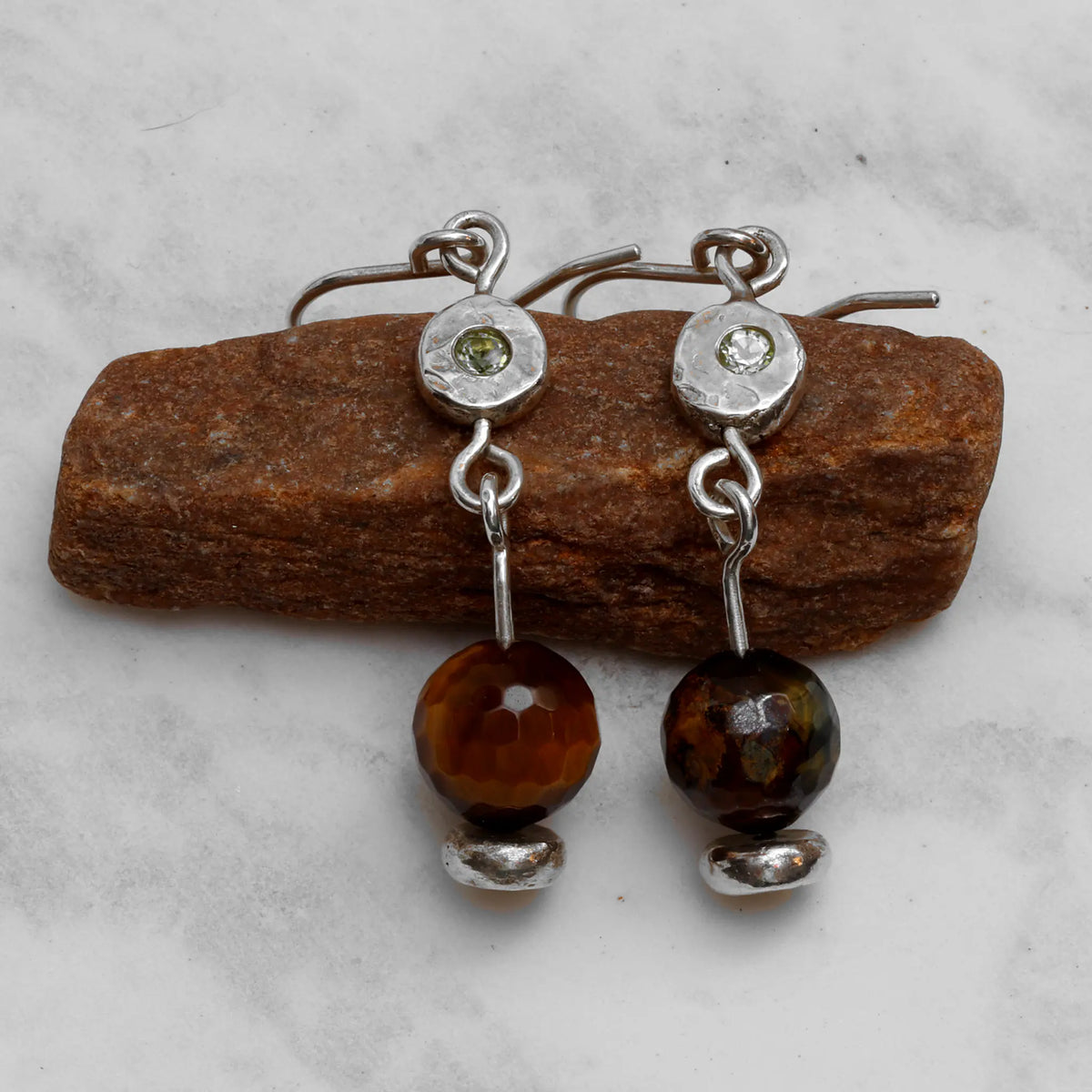 Nysa Peridot and Cat Eye Drop  Earrings