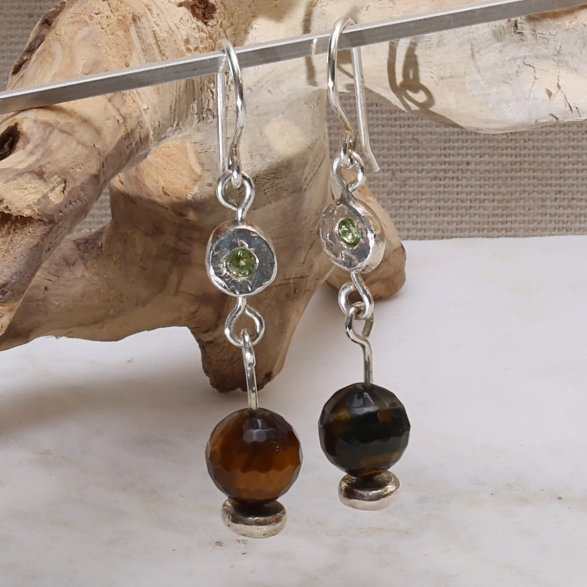 Nysa Peridot and Cat Eye Drop  Earrings
